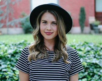 Striped Crop Top Short Sleeve Crop Top Tee, Black and White Stripes Jersey, LineandBloom Separates, Fall Fashion Stripes Crop Top Separates