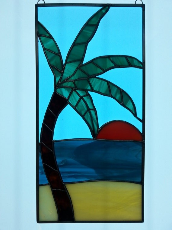 Palm Tree and Beach Scene Stained glass by WendiLeeCreations
