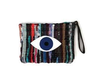 Evil Eye Purse. Boho Chic Wristlet. Small Kilimbag. Colorful Womens Gift. Hippie Bag. Gypsy Bag. Blue Eye. Kourelou Bag. Festival Bag