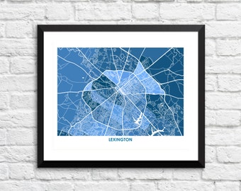 Lexington Map Print. Choose your colors and size. Perfect Gift for your University of Kentucky Wildcat.