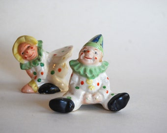 Vintage Clown Salt and Pepper Shakers, Married Mis Matched Set