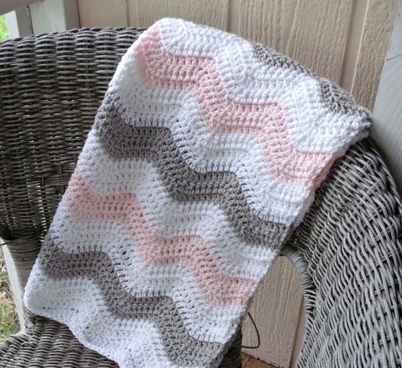 Crochet Chevron Blanket Pink and Gray Crochet Baby Blanket