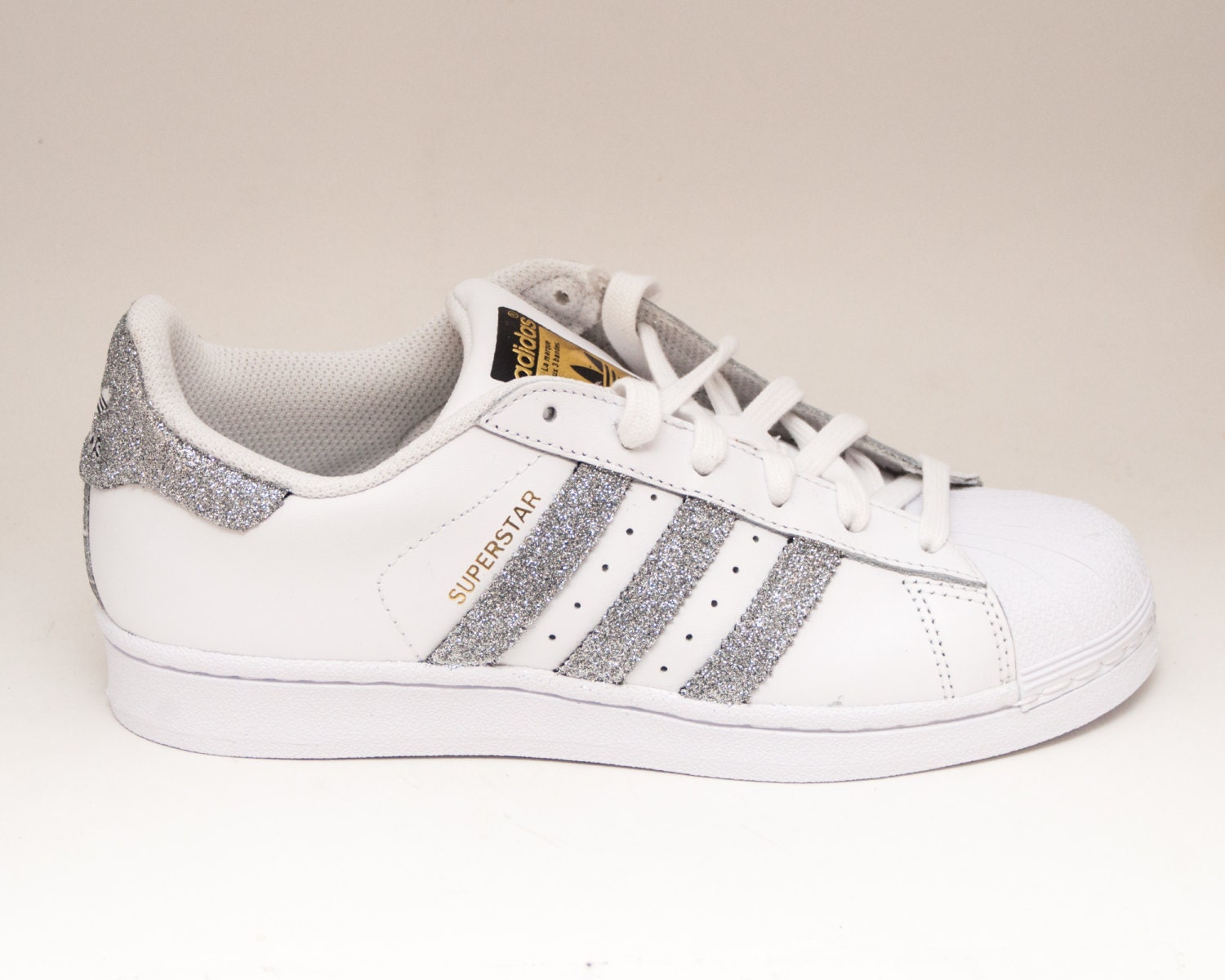 Glitter Limited Edition Silver Adidas Superstars by princesspumps