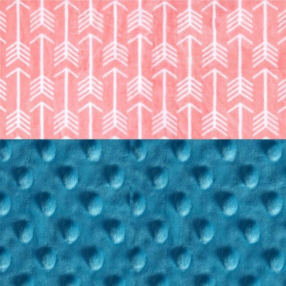 Personalized Baby Blanket, Minky Baby Blanket Girl - Dark Turquoise Coral Arrow Blanket -Coral Blue Stroller Blanket - Nursery Decor Girl