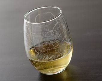 Orlando Street Map Stemless Wine