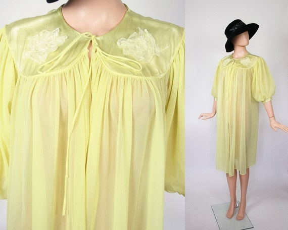 Vintage 60s Chiffon Babydoll Nightie / 1960s Dress Robe