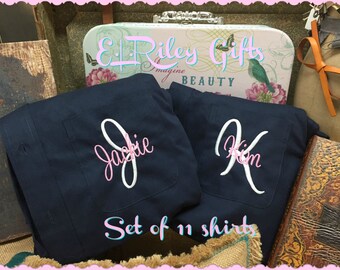 Set of 11, Monogram Bridesmaid Shirts, Personalized Bridesmaids Gift, Button Down, Bridal Party Shirts, Wedding Shirts, Bride Shirt