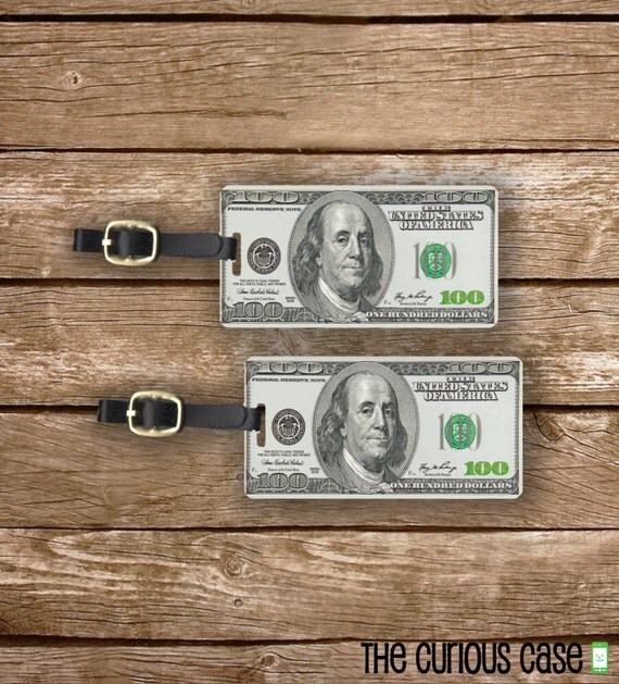 100 Dollar Bill Personalized Luggage Tags by CuriousCaseGifts