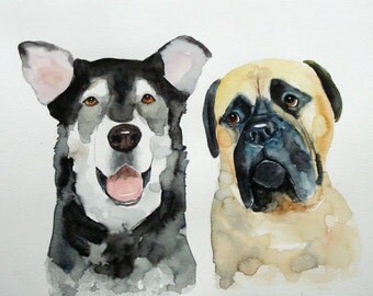 CUSTOM of your favorite couple OF PETS Original watercolor painting 11x14inch