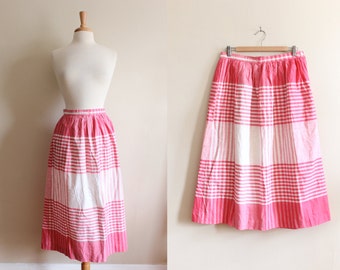 Vintage White & Pink Plaid Midi Skirt