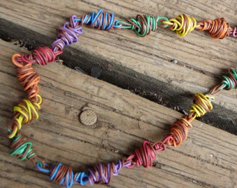 Rainbow telephone wire necklace