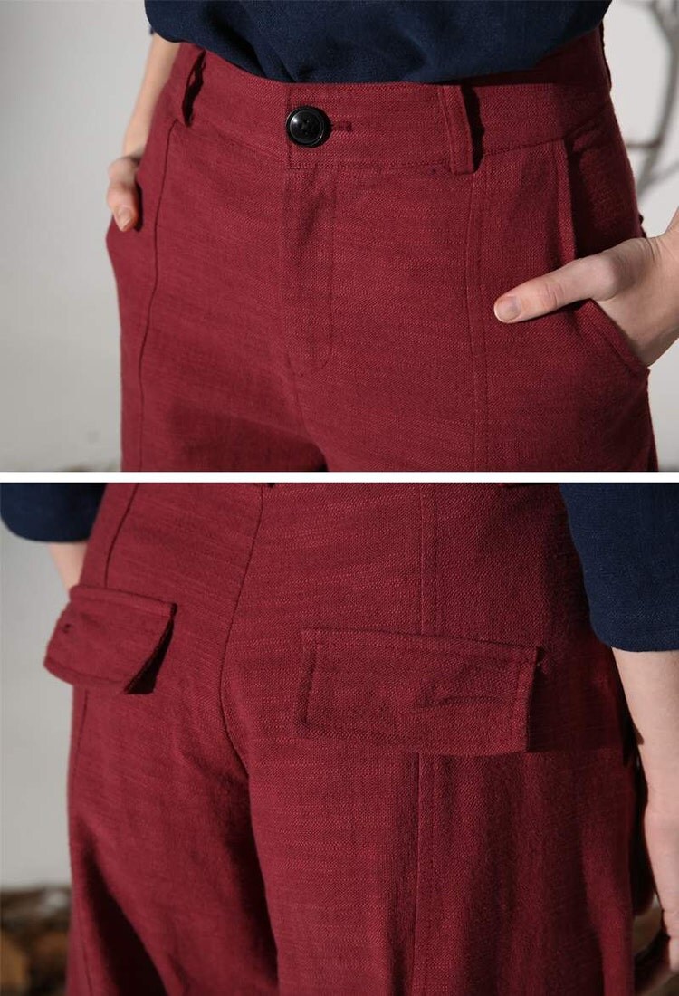 red linen pants