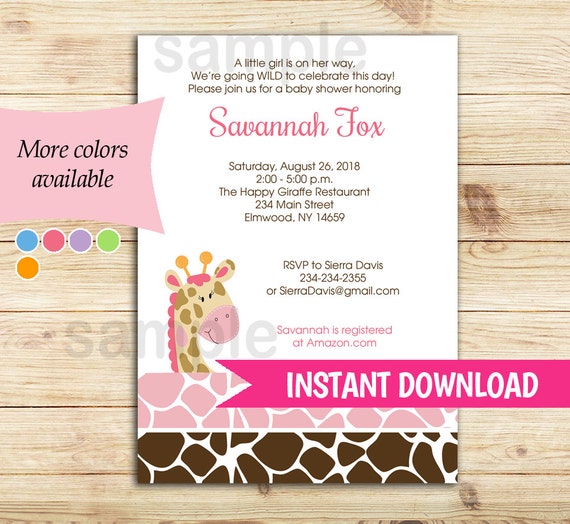 Giraffe Girl Baby Shower Invitations 8