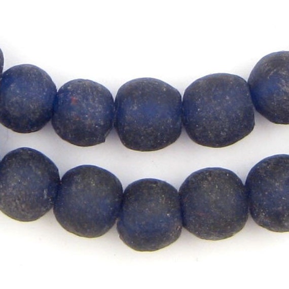 52 Cobalt Blue Recycled Glass Beads African by thebeadchest