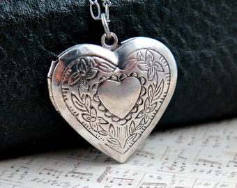 Silver Heart Locket Necklace, Heart Pendant, Wedding Gift, Anniversary Gift, Silver Locket, Photo Locket, Initial Locket