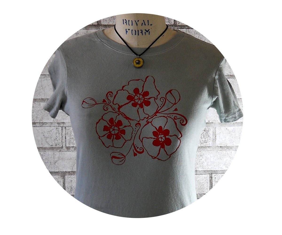 Screenprinted Flower Tshirt Hand Printed Graphic Tee Shirt
