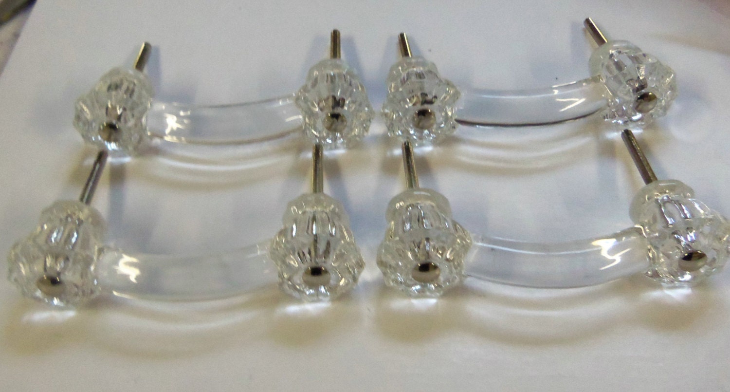 4 Drawer Pulls Fluted Clear Glass 3 inch Centers Matching