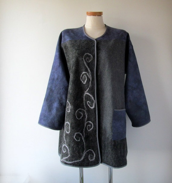 Women Felted jacket Wool coat violet grey jasket felt coat