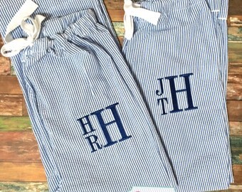 Boys Seersucker Pajama Pants with Monogram