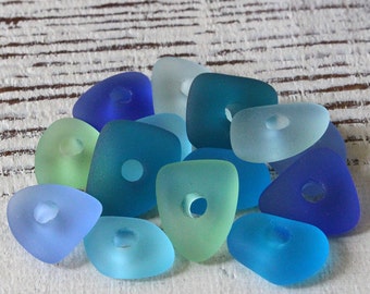 Big Hole Seaglass Beads - Sea Glass Nugget Beads - Jewelry Making Supply - Cultured Sea Glass (14 beads) Assortment