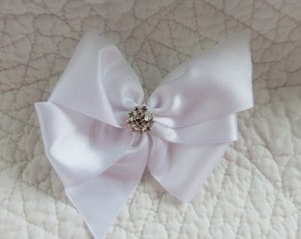 Wedding Dog Hair Bow Custom Made Ribbon and Rhinestone