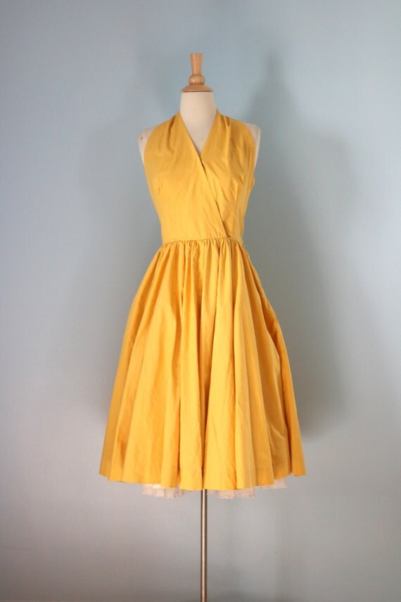 1950s sundress / 50s yellow dress halter dress / McArthur