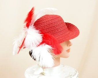 Child's Hat, Red Hat, Kentucky Derby Hat, Red and White, Church Hat, Formal Hat, Straw Hat, Floppy Hat, Ascot Hat, Fashion Hat