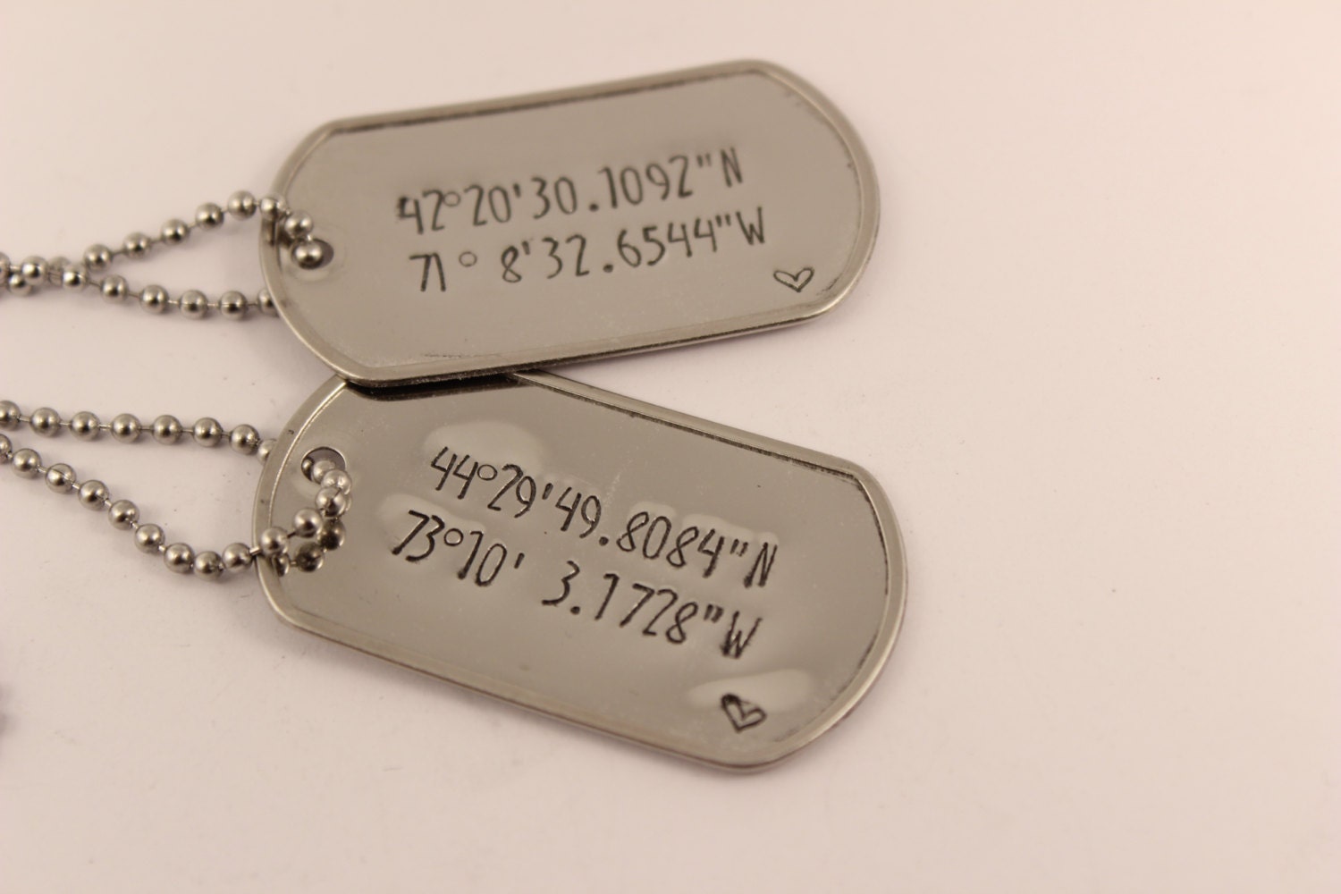 Set of 2 Custom Stainless Steel Dog Tag and Ball Chain