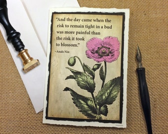 Set of 5 Handmade Note Card with Anaïs Nin Quote
