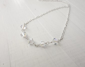 Minimalist silver necklace swarovski crystals necklace silver chain necklace sparkly