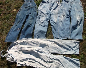 Pick Your Size ...Worn Unisex Mens Blue Denim Carpenter Costume Scarecrow Distressed Overalls (Sizes Are Listed in Description )