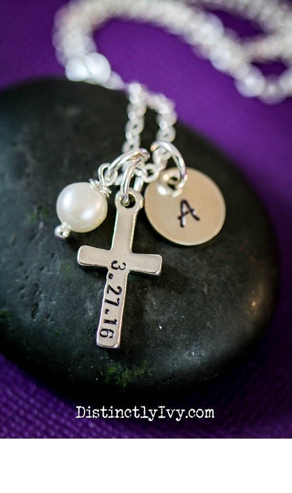 Cross Necklace Baptism Gift First Communion by DistinctlyIvy