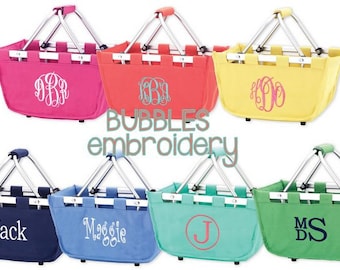 SAME day SHIP Monogrammed EASTER basket Mini Market Tote Green Pink Purple Navy Coral Hydrangea Boys Girls