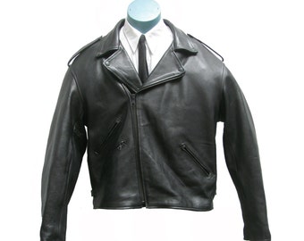 Mens Motorcycle Jacket Vintage Black Leather XX-Large Biker Jacket Mns US Size 50