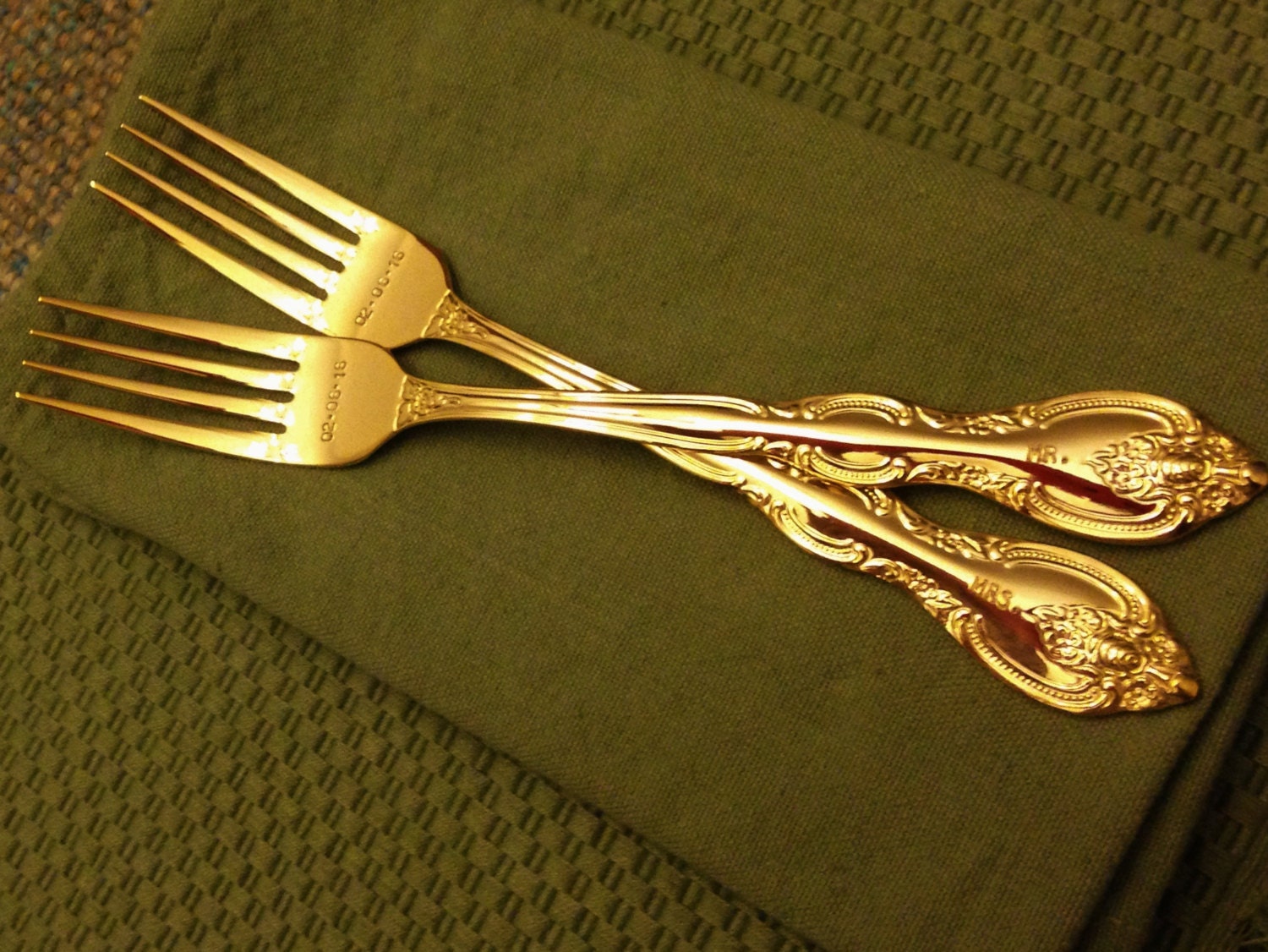 Stamped GOLD Wedding Forks Personalized Gold Forks Wedding