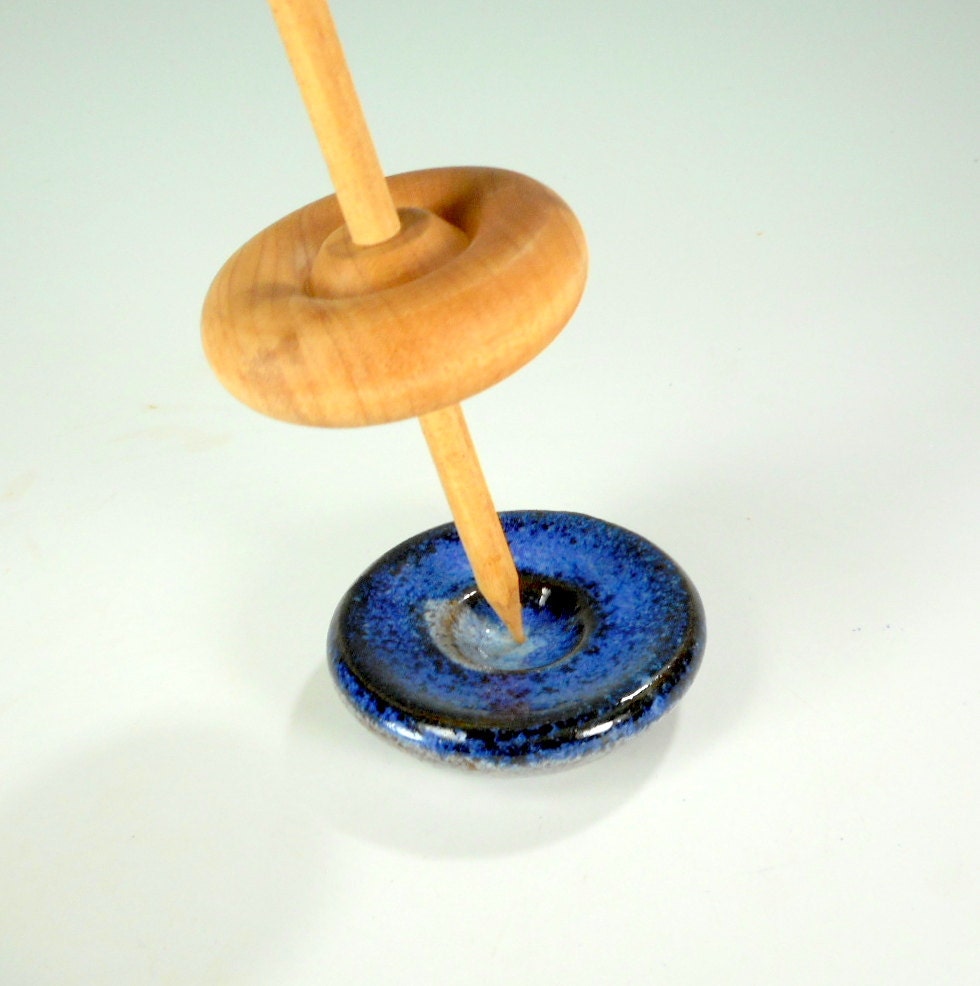 Ceramic spinning bowl pottery spindle support by WillowTreePottery
