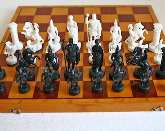 Vintage Soviet Chess Set - Full Set - Wood and Plastic - 17" inch board - 1980s - from Russia / Soviet Union / USSR
