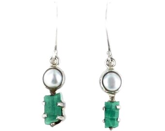 Emerald Crystal Pearl Earrings Sterling #1
