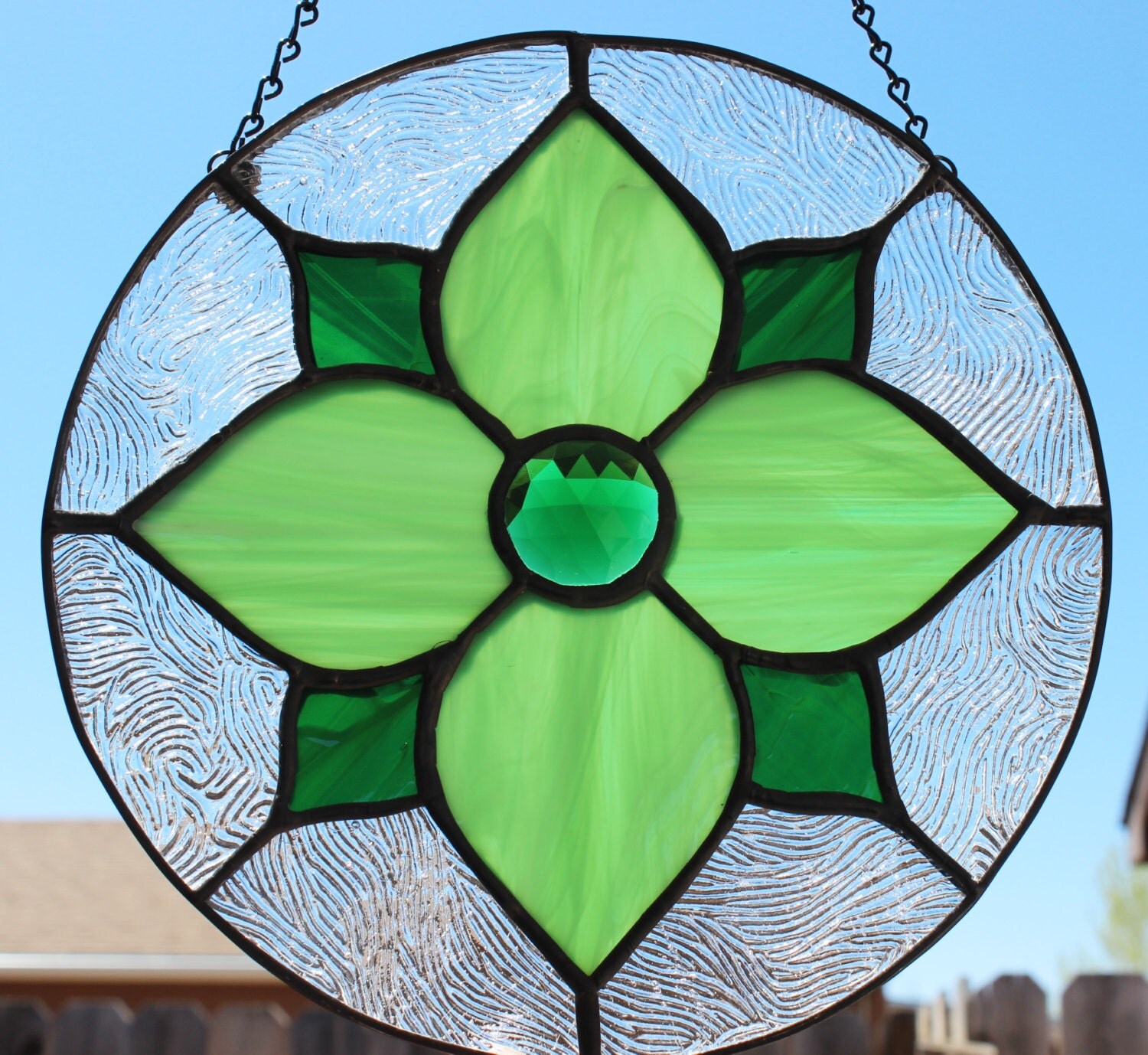 STAINED GLASS SUNCATCHER Round Jewel Flower Suncatcher