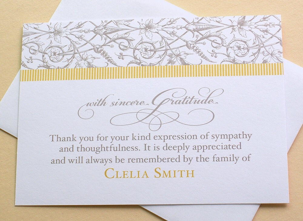 Condolence Thank You Card in Yellow or Blue Personalized