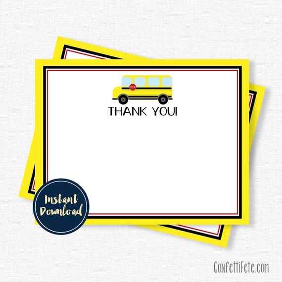 School Bus Thank You Cards, Yellow Bus Thank You, Bus Birthday, Bus Notecards, Printable INSTANT DOWNLOAD Il_570xn