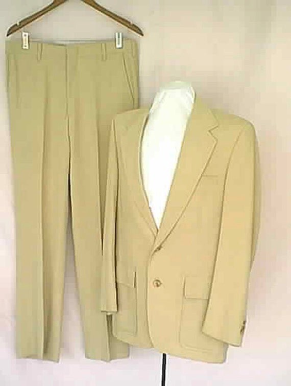 Vintage 1970s Mans Palm Beach Tan Single Breasted Suit Size 42