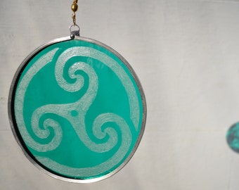 Teal Celtic Swirl Stained Glass Suncatcher