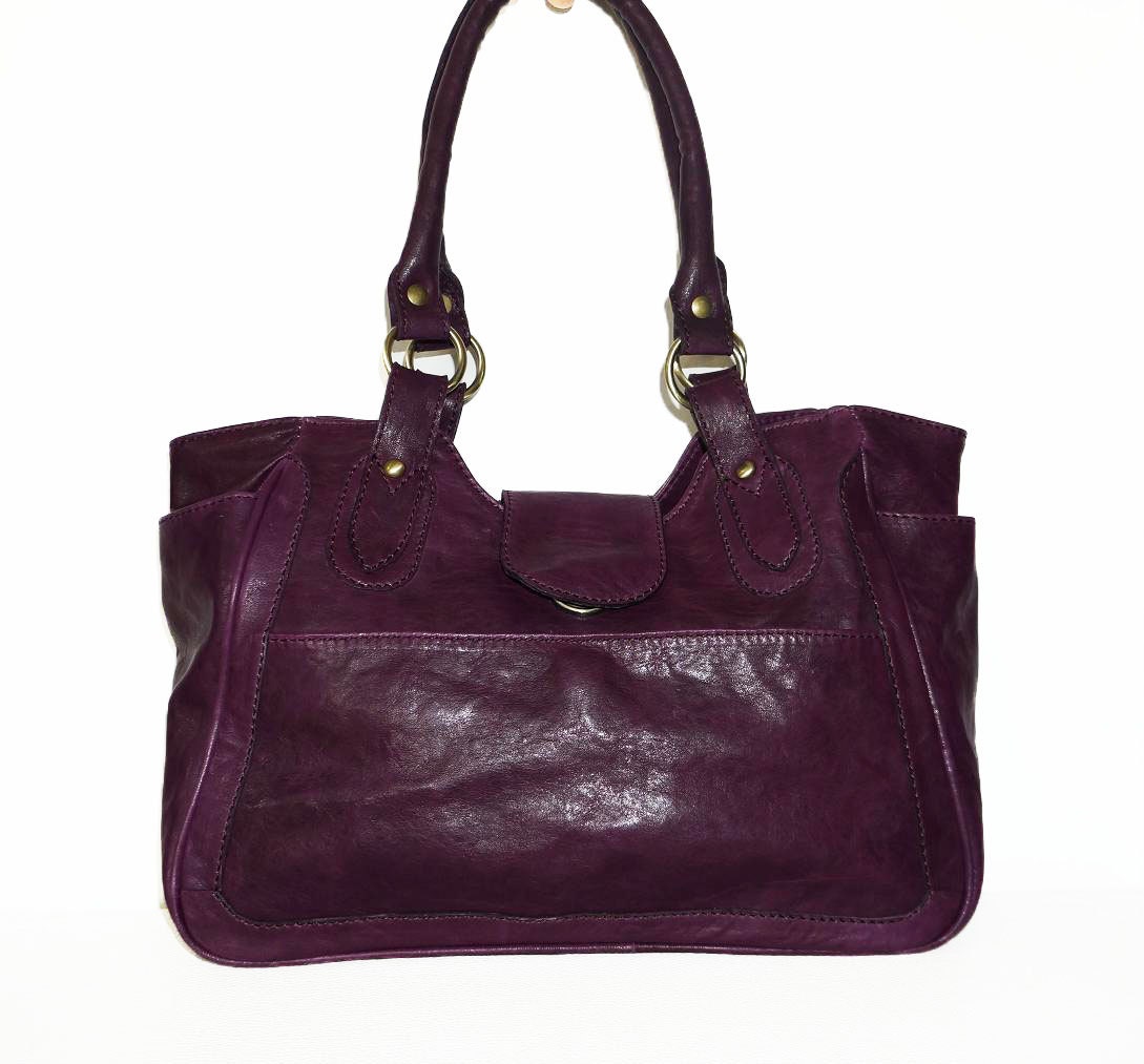 Deep Purple Leather Bag Leather Tote Leather by ChicLeather