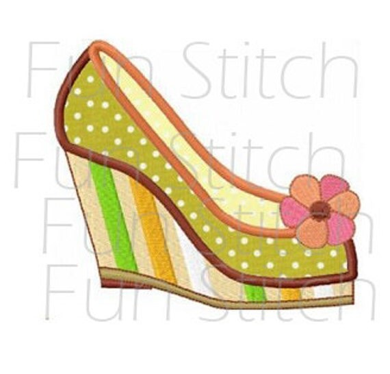 high heel wedge shoe applique machine embroidery design