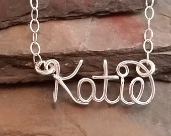 Sterling Silver Wire Name Necklace, Personalized, Custom Name Pendant