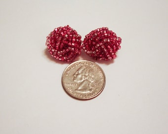 Vintage Beaded Pink Clip Earrings