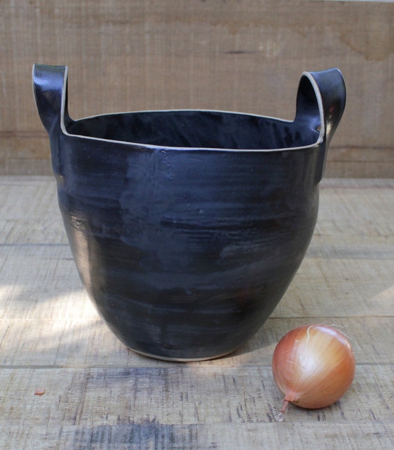 Items similar to tall black basket, two handled black basket, black ceramic basket, modern