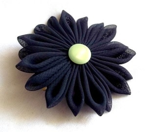 Navy and Green Fabric Hair Flower Cute Gift