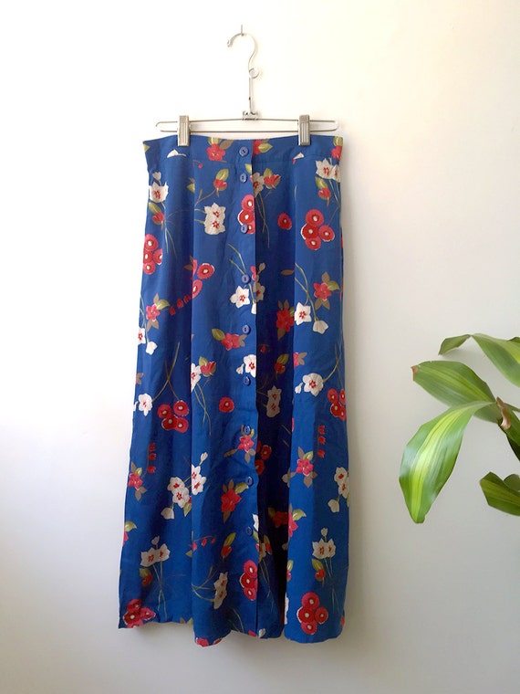 90's High Waisted Blue Floral Skirt Small